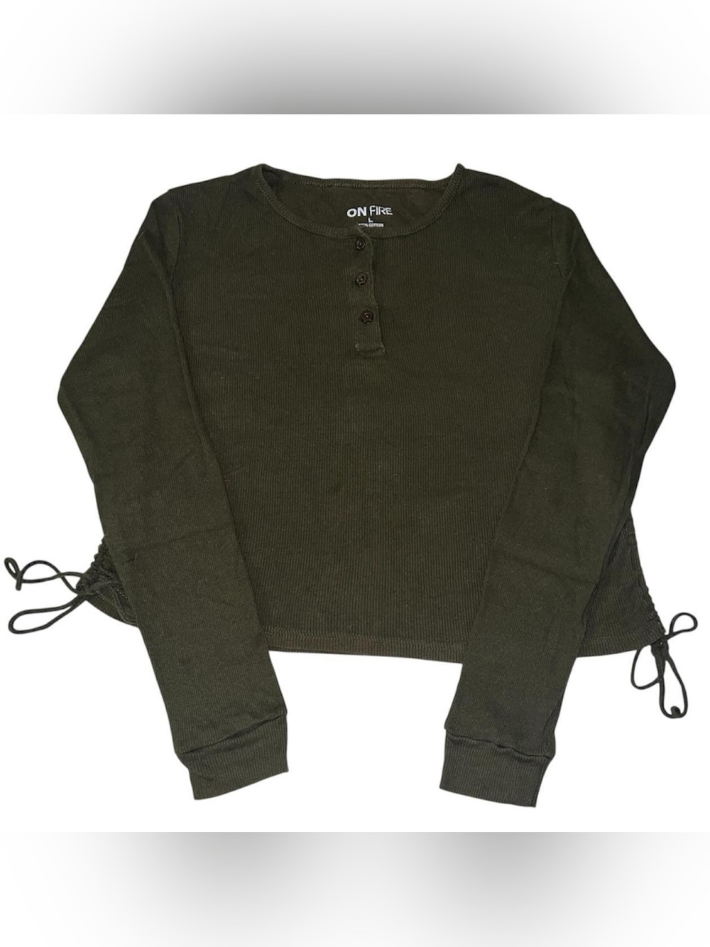 green ribbed henley crop top .